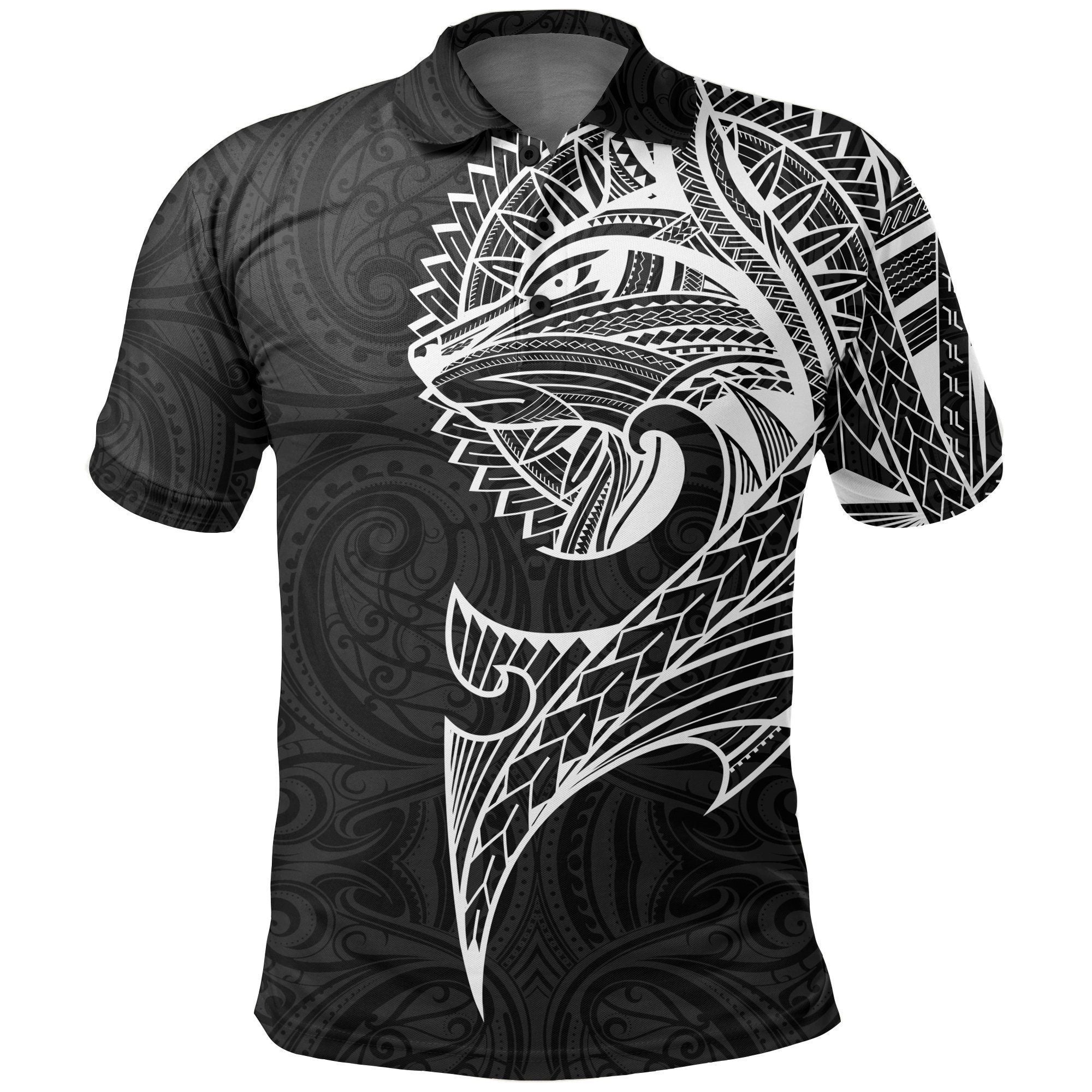 Polynesian Pride Apparel New Zealand Maori Polo Shirt, Wolf Tattoo Golf Shirt Unisex Black - Polynesian Pride