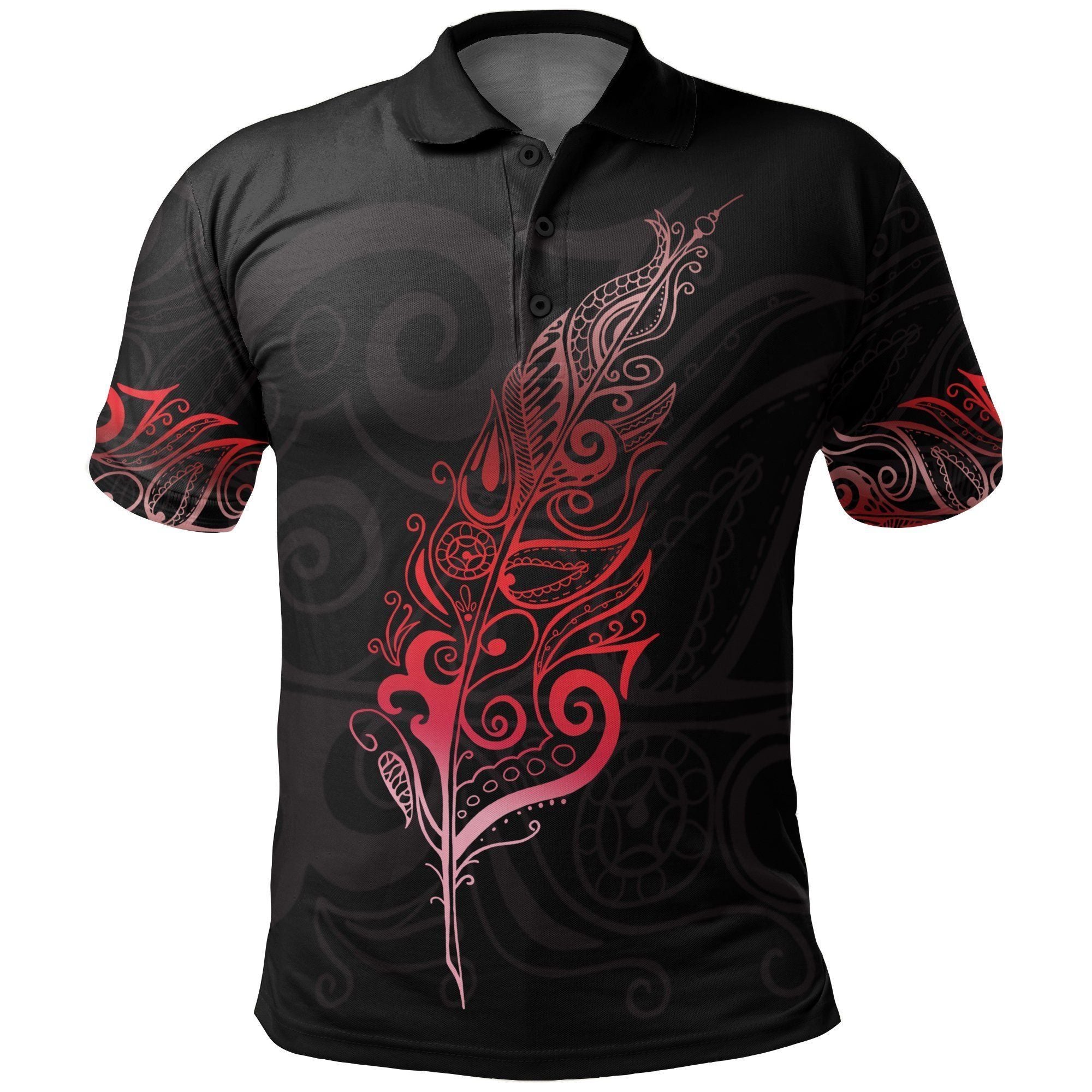 Polynesian Pride Apparel New Zealand Polo Shirt, Light Silver Fern Golf Shirt Red Unisex Black - Polynesian Pride