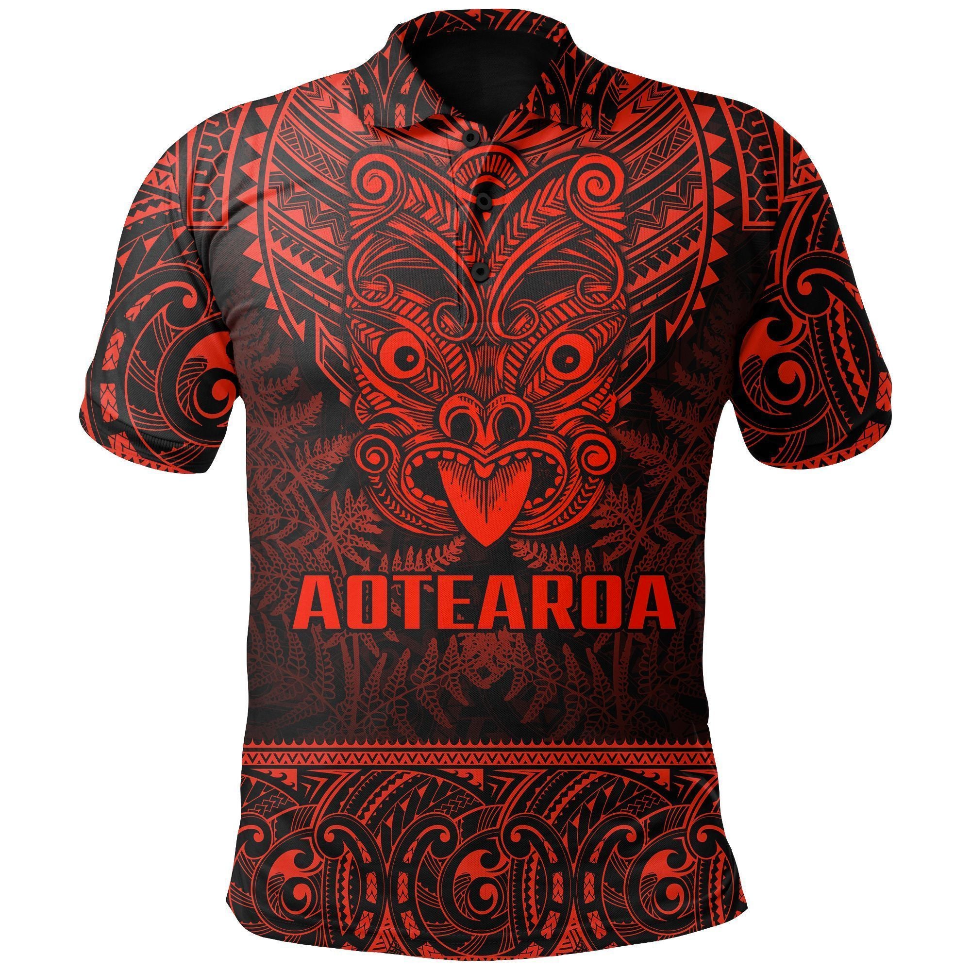 Polynesian Pride Apparel New Zealand Rugby Polo Shirt Maori Haka Silver Fern (Red) Unisex Red - Polynesian Pride