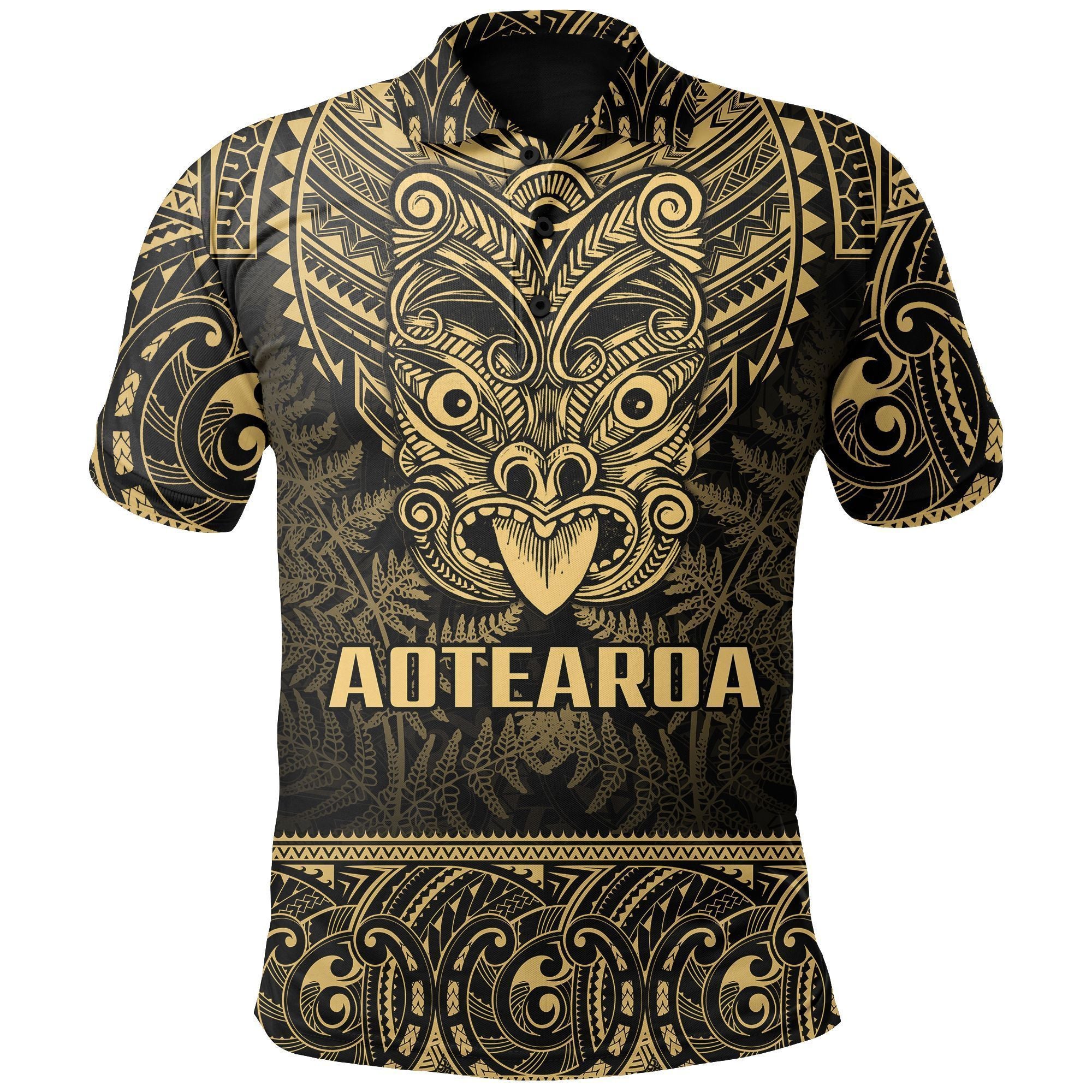 Polynesian Pride Apparel New Zealand Rugby Polo Shirt Maori Haka Silver Fern (Gold) Unisex Gold - Polynesian Pride