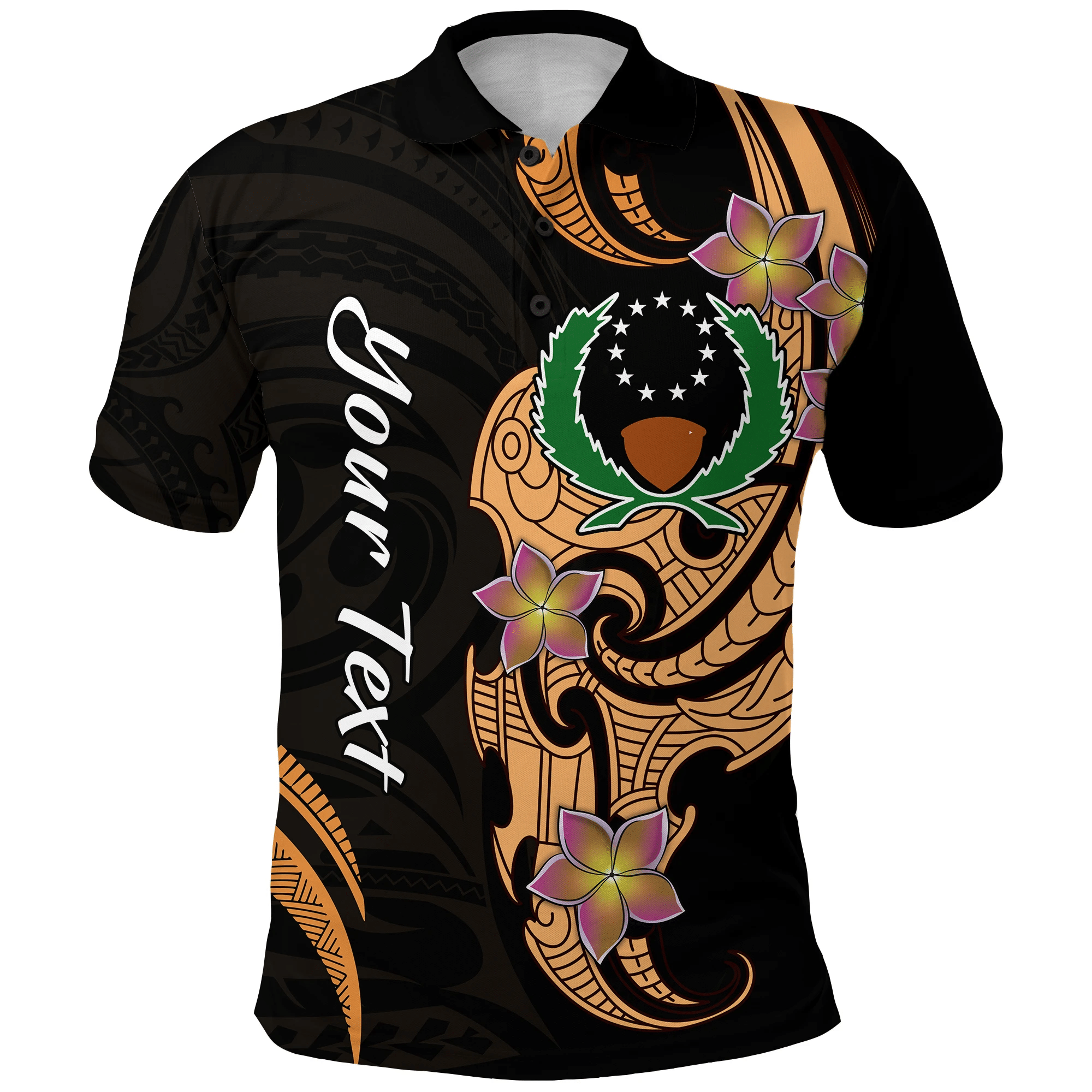 Polynesian Pride Apparel Custom Pohnpei Simple Polo Shirt Tropical Flowers Unisex Black - Polynesian Pride