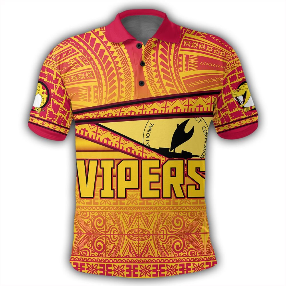 Polynesian Pride Apparel Polo Shirt Port Moresby Vipers Polo Shirt Flag Tapa Pattern Stronic Style - Polynesian Pride