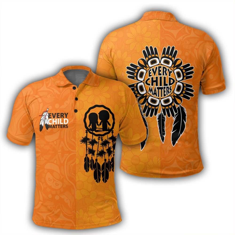 Polynesian Pride Apparel Orange Shirt Day Polo Shirt Every Child Matters Feathers Polo Shirt - Polynesian Pride