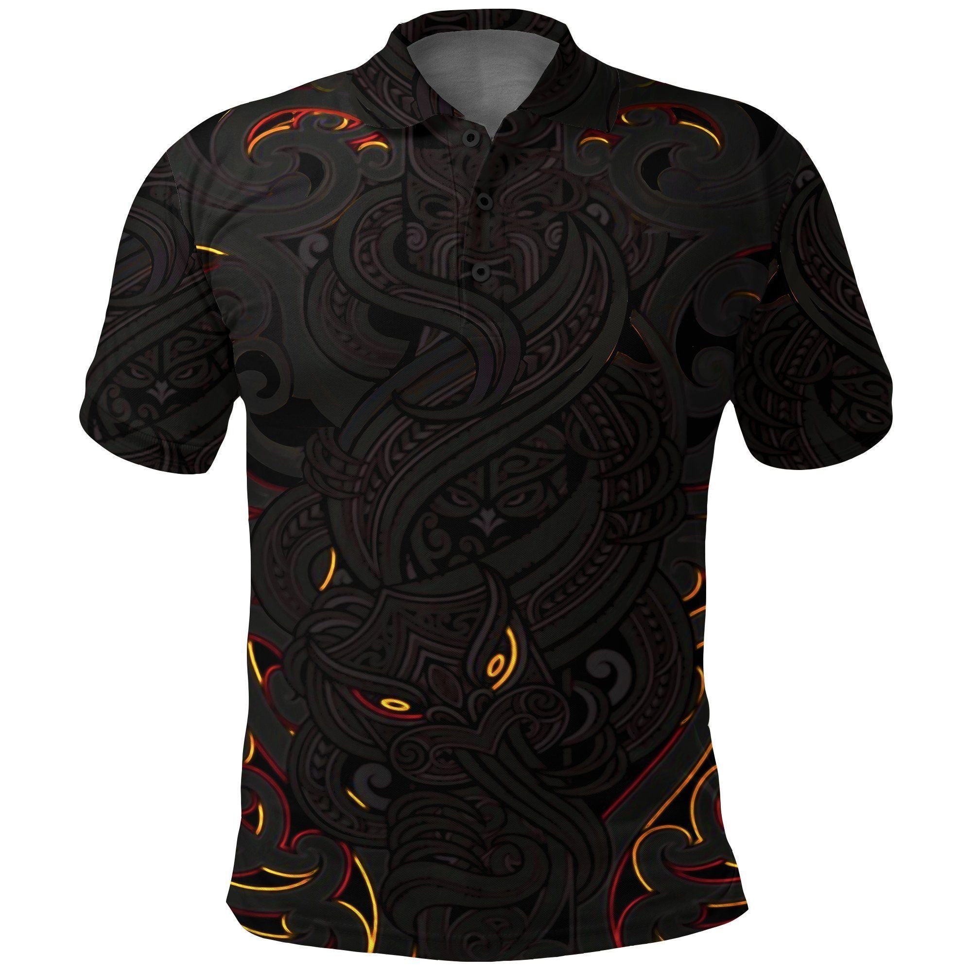 Polynesian Pride Apparel New Zealand Polo Shirt, Maori Gods Golf Shirt, Tumatauenga (God of War) Black Unisex Black - Polynesian Pride