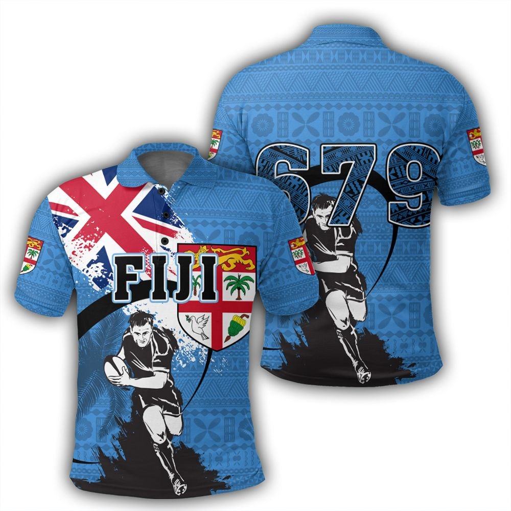 Polynesian Pride Apparel Polo Shirt Fiji Polo Shirt Rugby Tapa Pattern Spoto Style Unisex Blue - Polynesian Pride