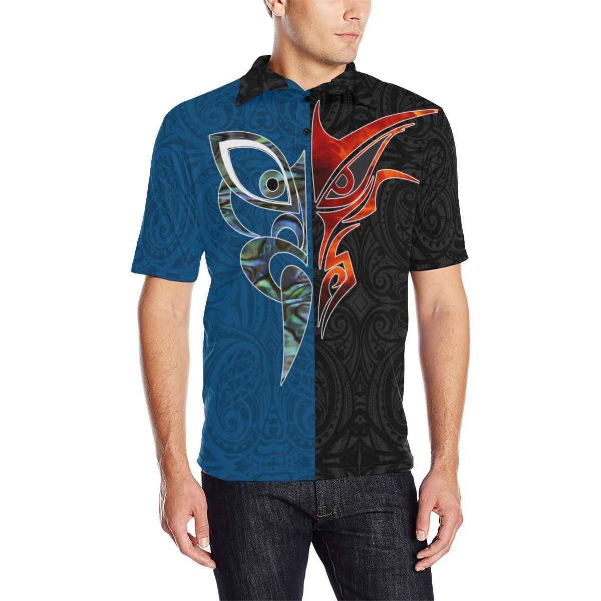 Polynesian Pride Apparel Tumatauenga and Tangaroa Polo Shirt Unisex Black - Polynesian Pride