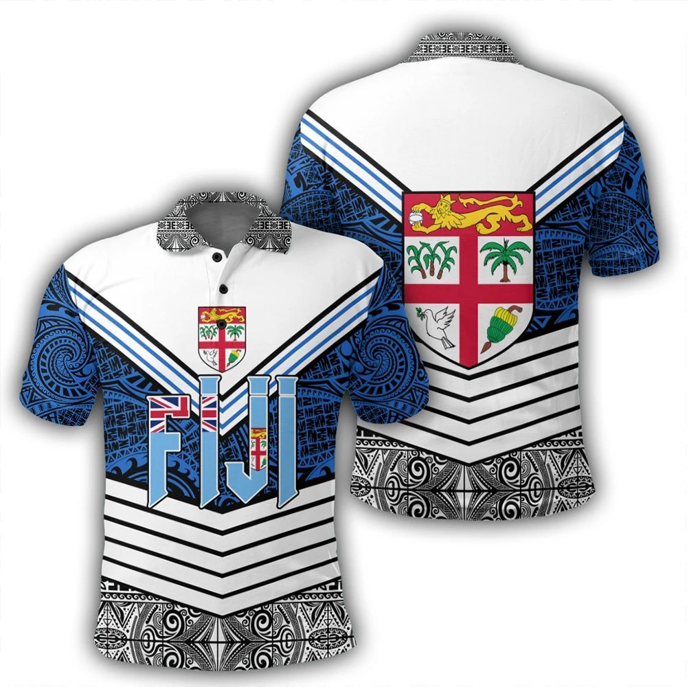 Polynesian Pride Apparel Polo Shirt Fiji Polo Shirt Tapa Lauhala Rugby Scrum Style Unisex Blue - Polynesian Pride