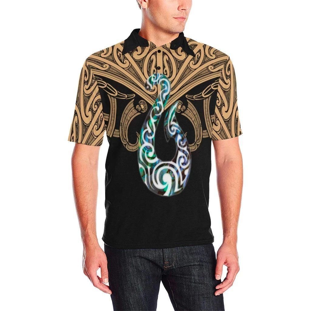 Polynesian Pride Apparel Maori Tattoo Polo Shirt Hei Matau AbaloGold Unisex Gold - Polynesian Pride