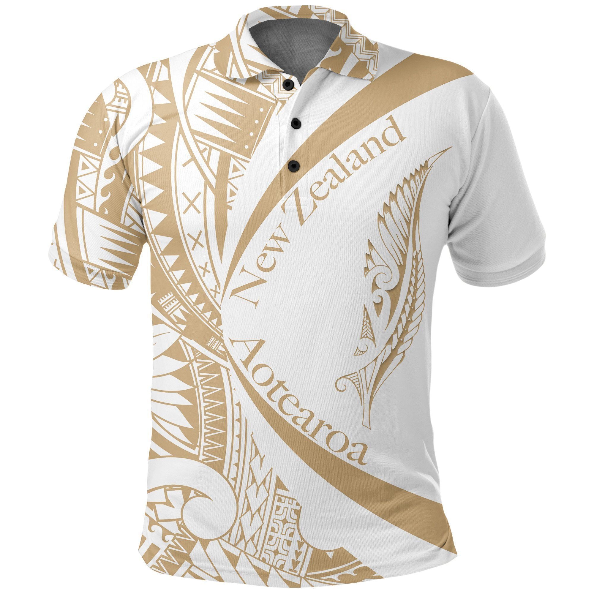 Polynesian Pride Apparel New Zealand Silver Fern Polo Shirt, Maori Tattoo Golf Shirt Circle Style White Unisex White - Polynesian Pride