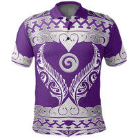 Polynesian Pride Apparel Aotearoa Polo Shirt Koru Heart Purple Unisex Purple - Polynesian Pride