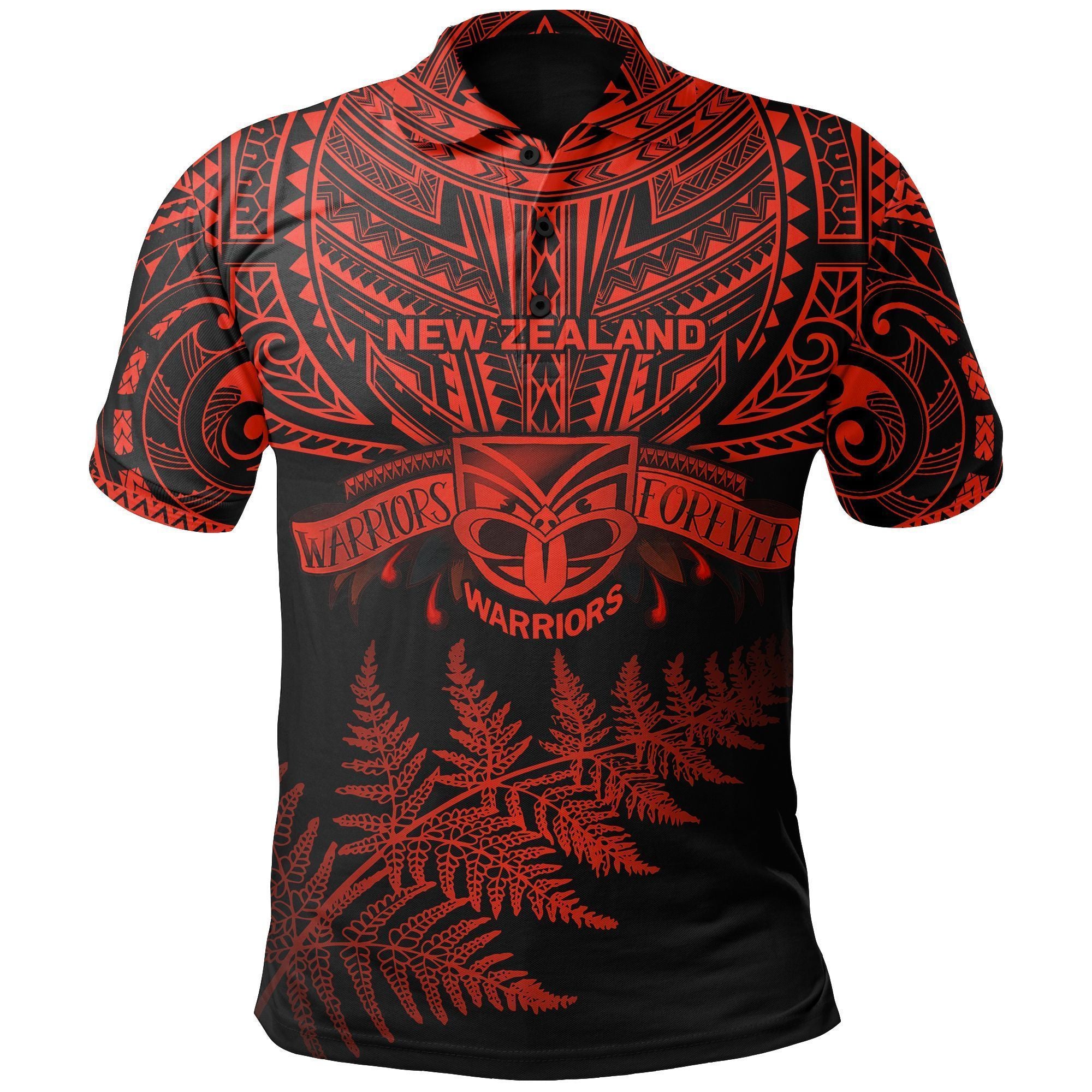 Polynesian Pride Apparel New Zealand Rugby Polo Shirt Warriors Forever Silver Fern, Red Unisex Red - Polynesian Pride