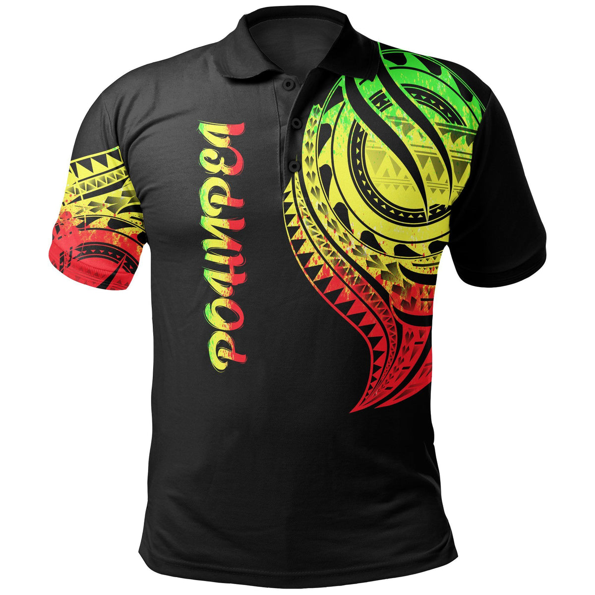 Polynesian Pride Apparel Pohnpei State Polo Shirt Micronesian Tatau Reggae Patterns Unisex Black - Polynesian Pride