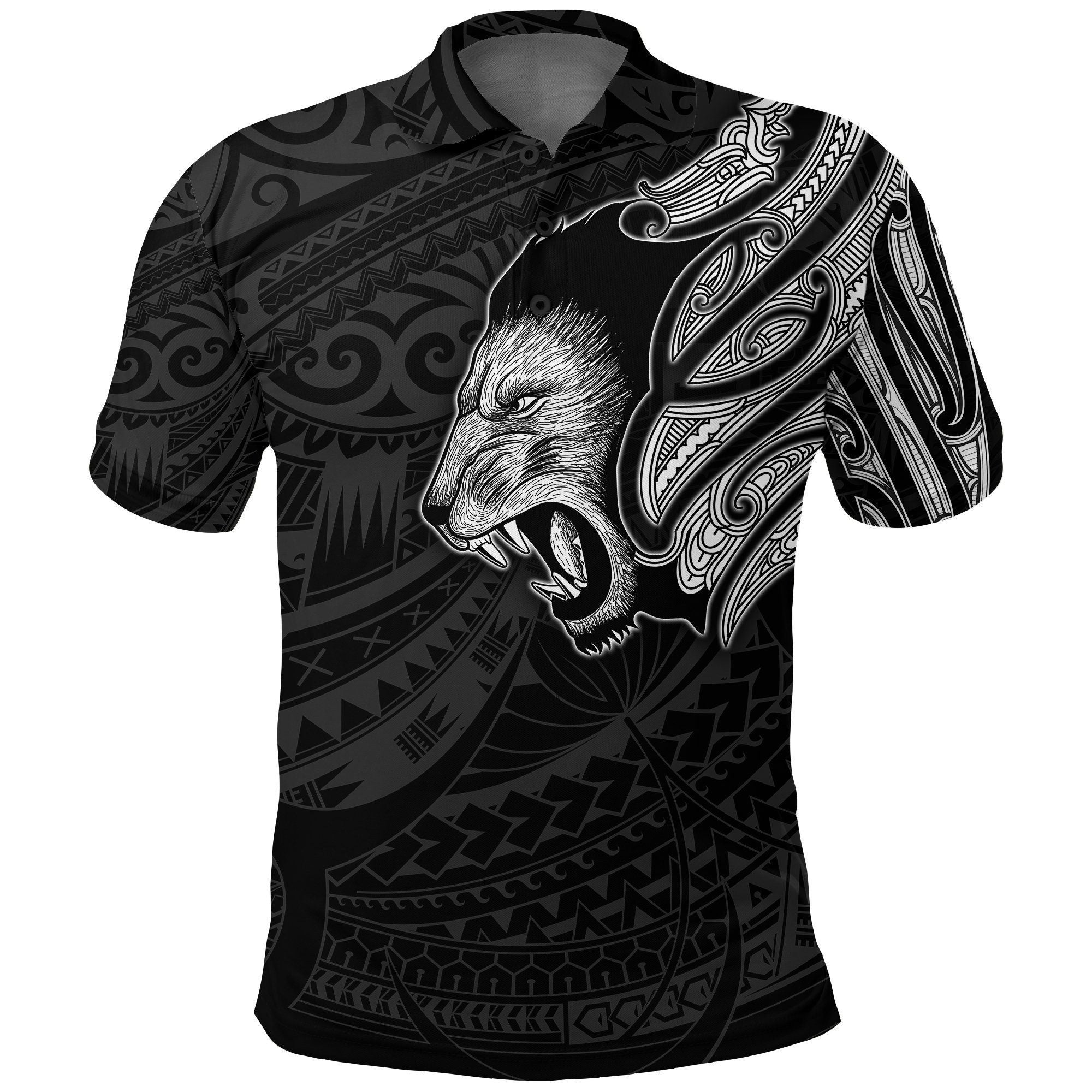 Polynesian Pride Apparel New Zealand Polo Shirt Maori Lion Tattoo White Unisex White - Polynesian Pride