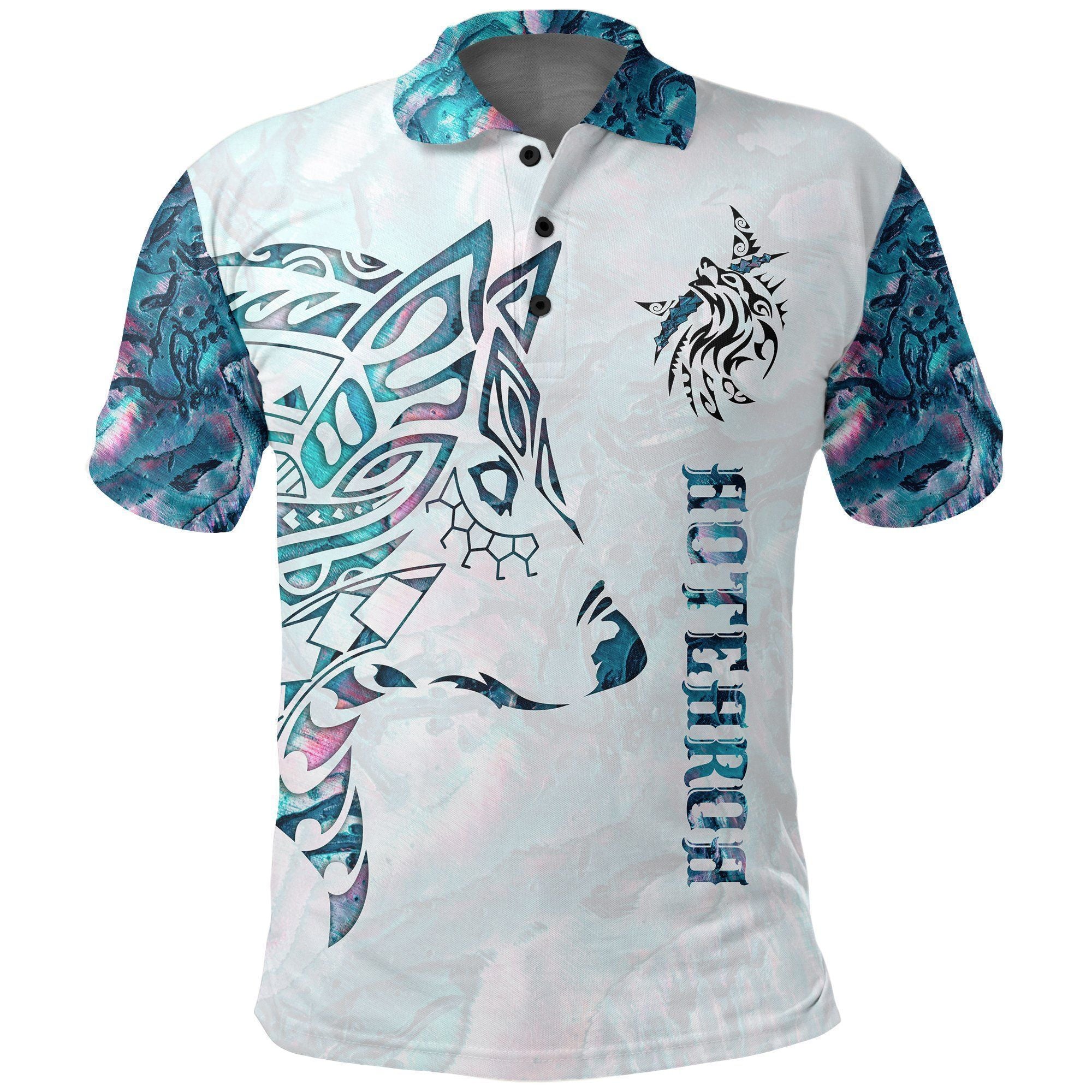 Polynesian Pride Apparel Maori Tattoo Polo Shirt, Paua Shell Wolf Tattoo Golf Shirt Unisex White - Polynesian Pride