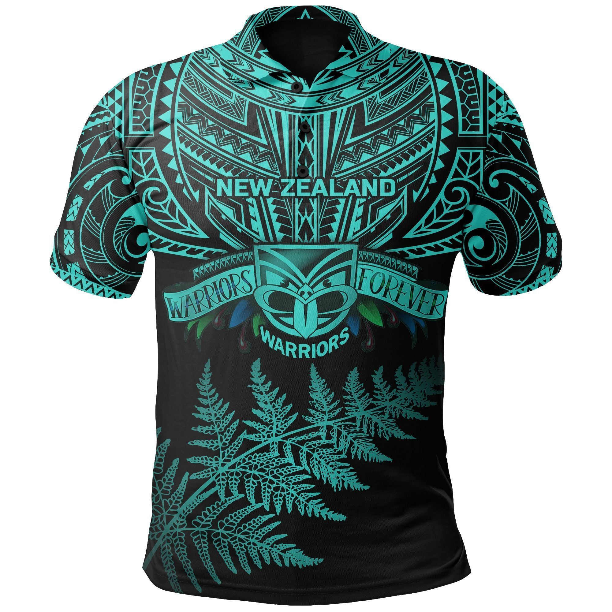 Polynesian Pride Apparel New Zealand Rugby Polo Shirt Warriors Forever Silver Fern, Turquoise Unisex Turquoise - Polynesian Pride