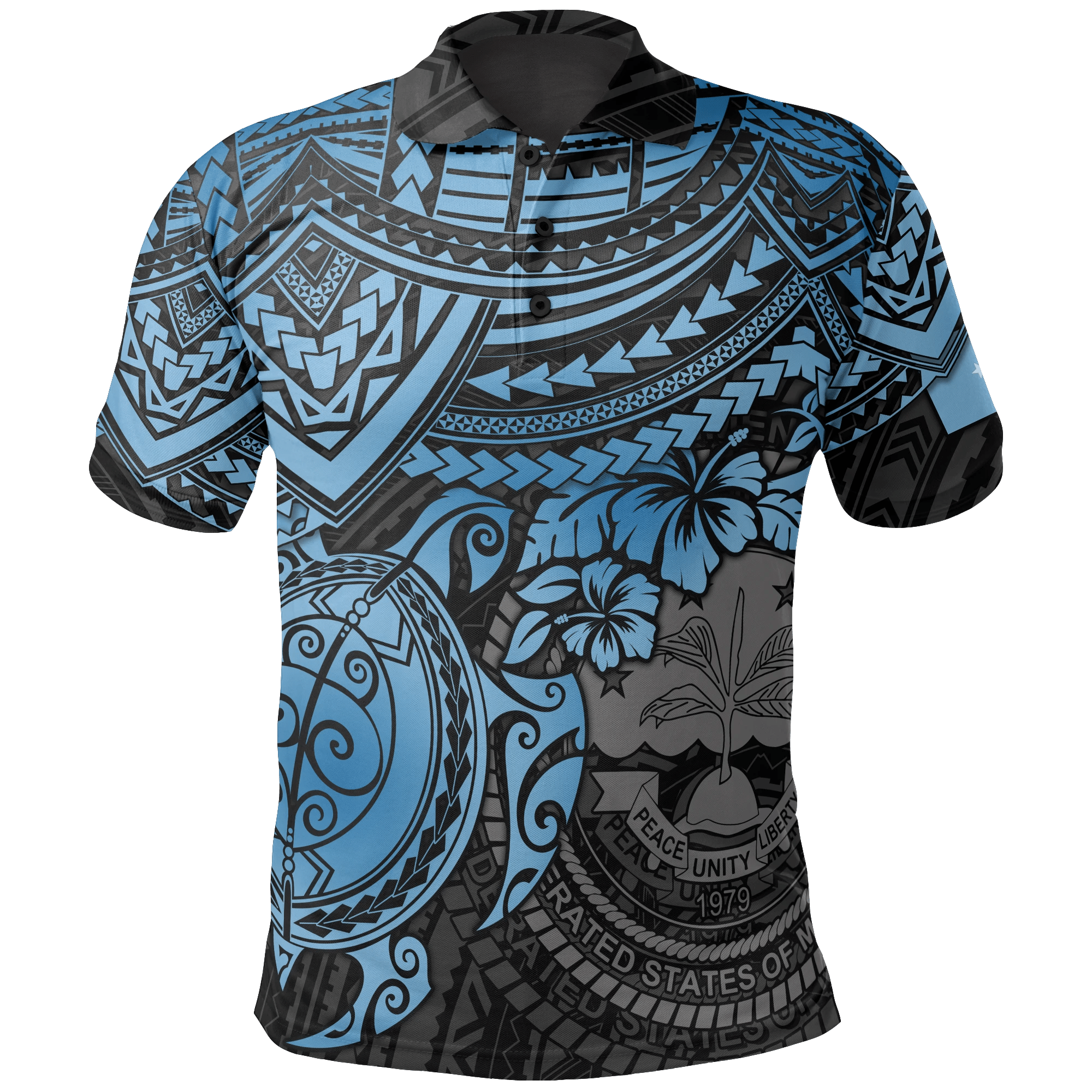 Polynesian Pride Apparel Federated States of Micronesia Polo Shirt Federated States of Micronesia Flag Seal Blue Turtle Hiciscus Unisex Blue - Polynesian Pride