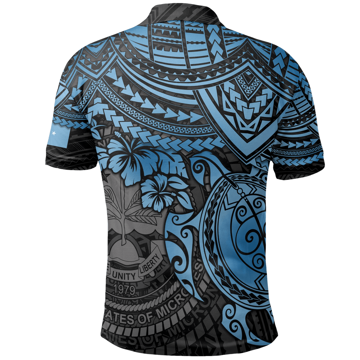 Polynesian Pride Apparel Federated States of Micronesia Polo Shirt Federated States of Micronesia Flag Seal Blue Turtle Hiciscus - Polynesian Pride