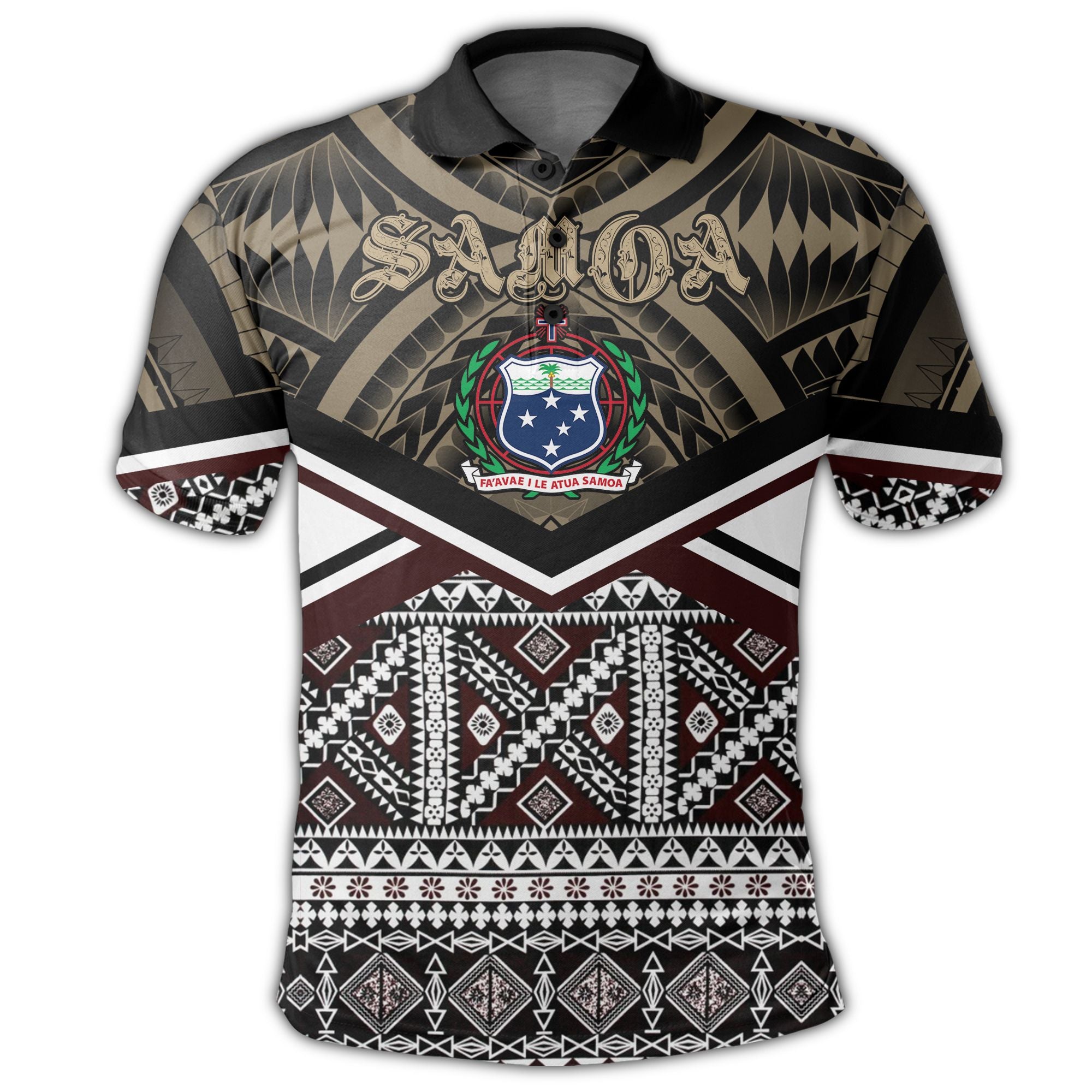 Polynesian Pride Apparel Samoa Polo Shirt Samoan Masi Dobby Coat Of Arms Polo Shirt Unisex Brown - Polynesian Pride