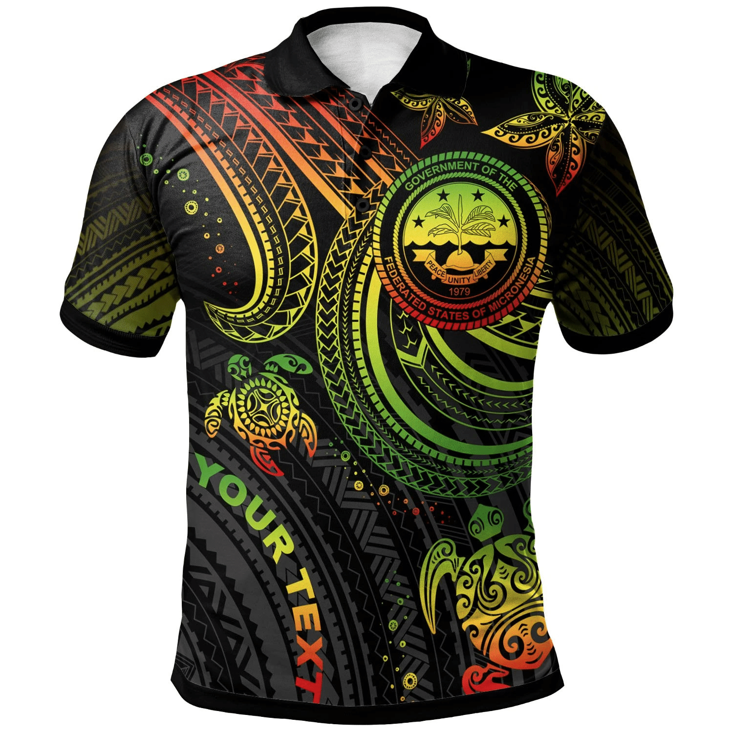 Polynesian Pride Apparel Federated States of Micronesia Custom Polo Shirt Coat Of Arm With Reggae Turtle Unisex Reggae - Polynesian Pride