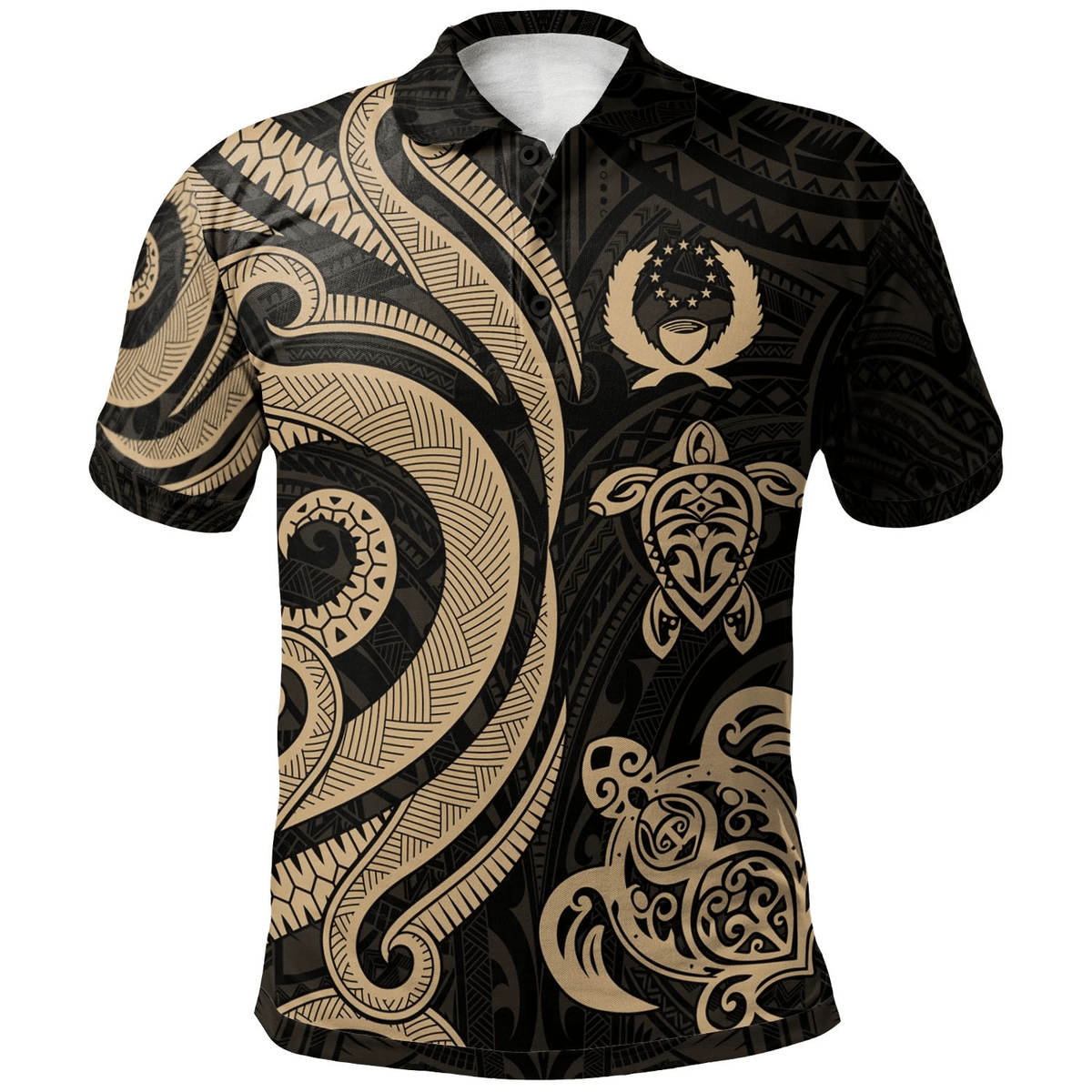 Polynesian Pride Apparel Pohnpei Polynesian Polo Shirt Gold Tentacle Turtle Unisex Gold - Polynesian Pride
