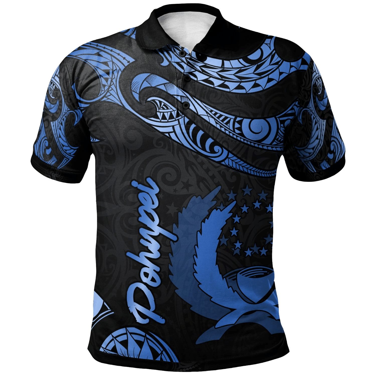 Polynesian Pride Apparel Pohnpei Micronesia Polo Shirt Polynesian Tattoo Blue Version Unisex Blue - Polynesian Pride