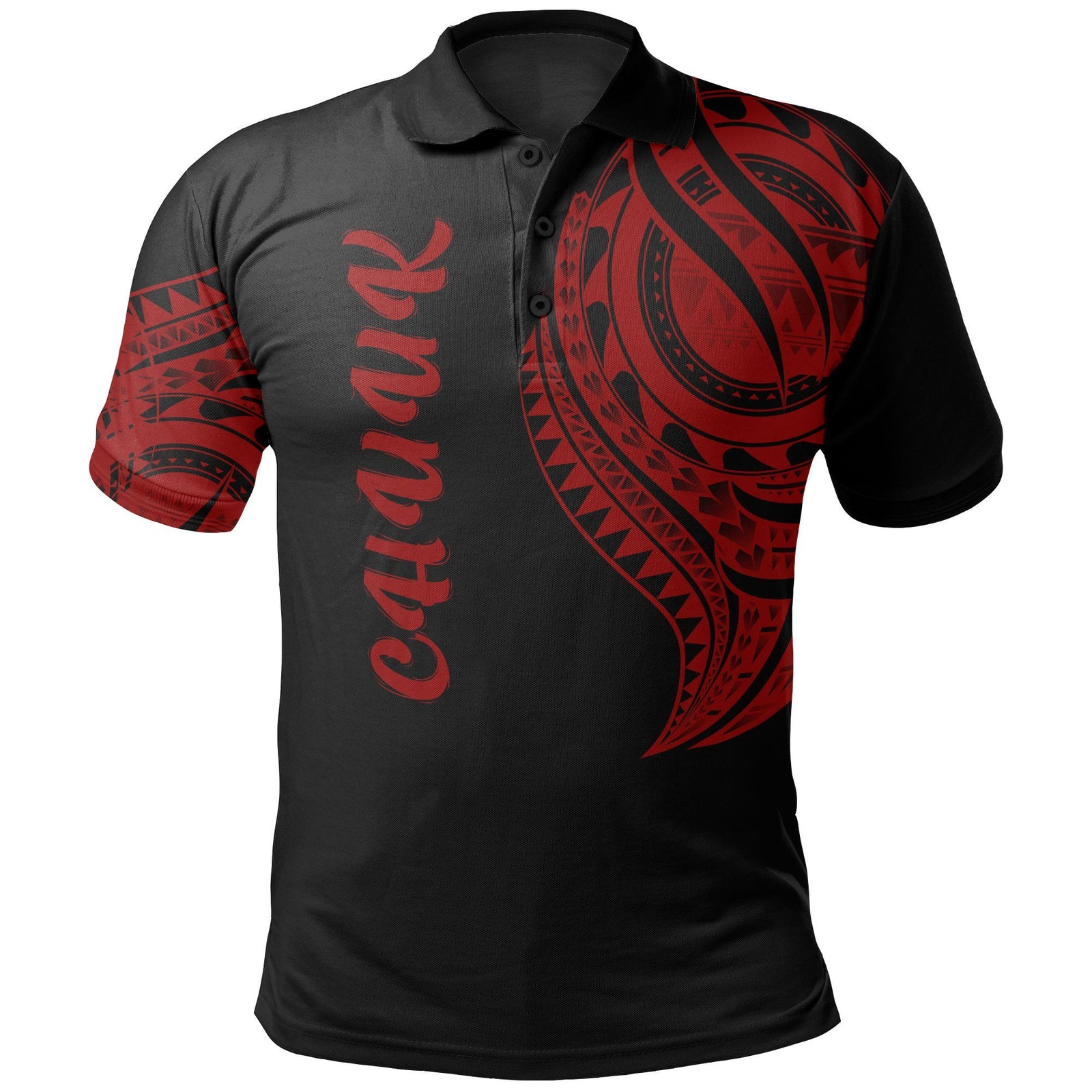 Polynesian Pride Apparel Chuuk State Polo Shirt Truk Tatau Red Patterns Unisex Black - Polynesian Pride