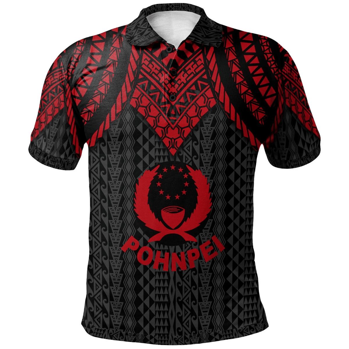 Polynesian Pride Apparel Pohnpei Polo Shirt Polynesian Armor Style Red Unisex Red - Polynesian Pride