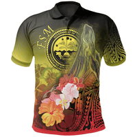 Polynesian Pride Apparel Fsm Polo Shirt Humpback Whale With Tropical Flowers (Yellow) Unisex Yellow - Polynesian Pride