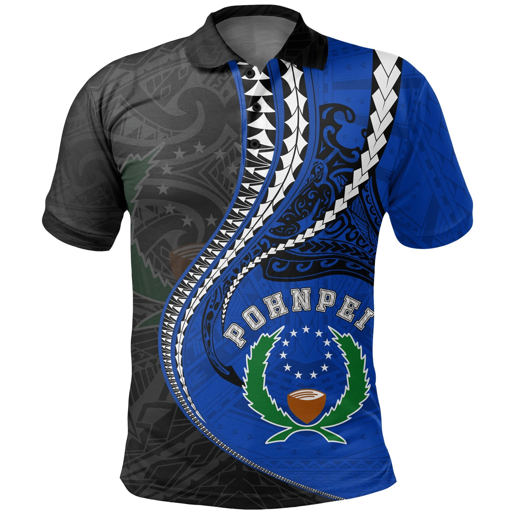 Polynesian Pride Apparel Pohnpei Polo Shirt Pohnpei Flag Kanaloa Tatau Unisex Blue - Polynesian Pride