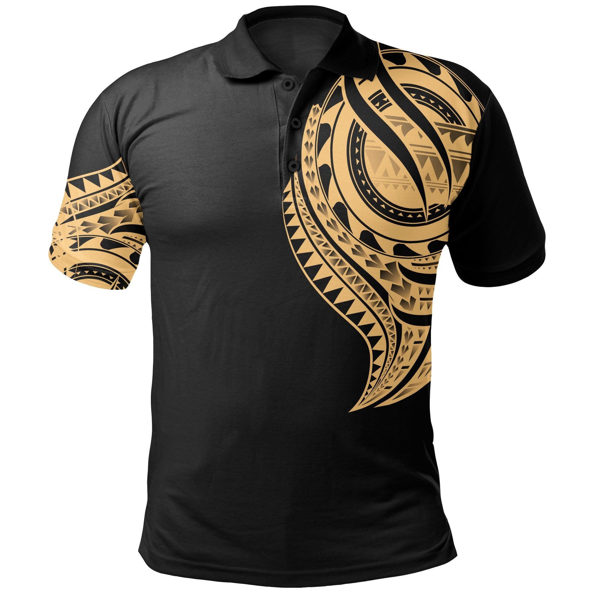 Polynesian Pride Apparel Pohnpei State Polo Shirt Micronesian Tatau Gold Patterns With Coat Of Arms Unisex Black - Polynesian Pride