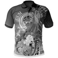 Polynesian Pride Apparel Fsm Polo Shirt Humpback Whale With Tropical Flowers (White) Unisex White - Polynesian Pride