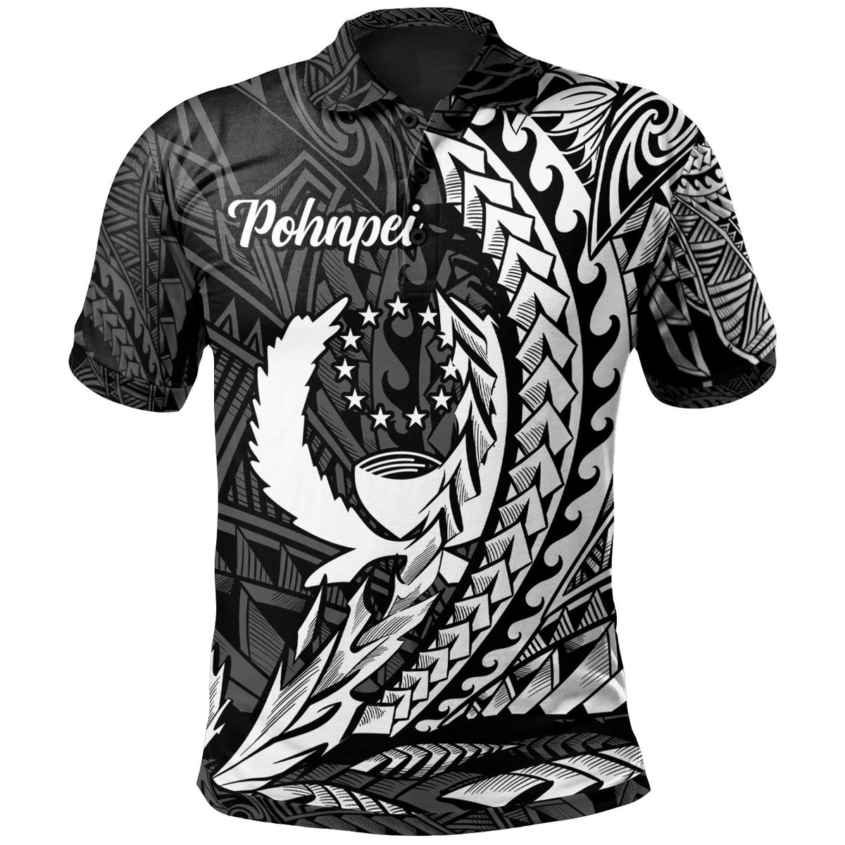 Polynesian Pride Apparel Pohnpei State Polo Shirt White Wings Style Unisex Black - Polynesian Pride