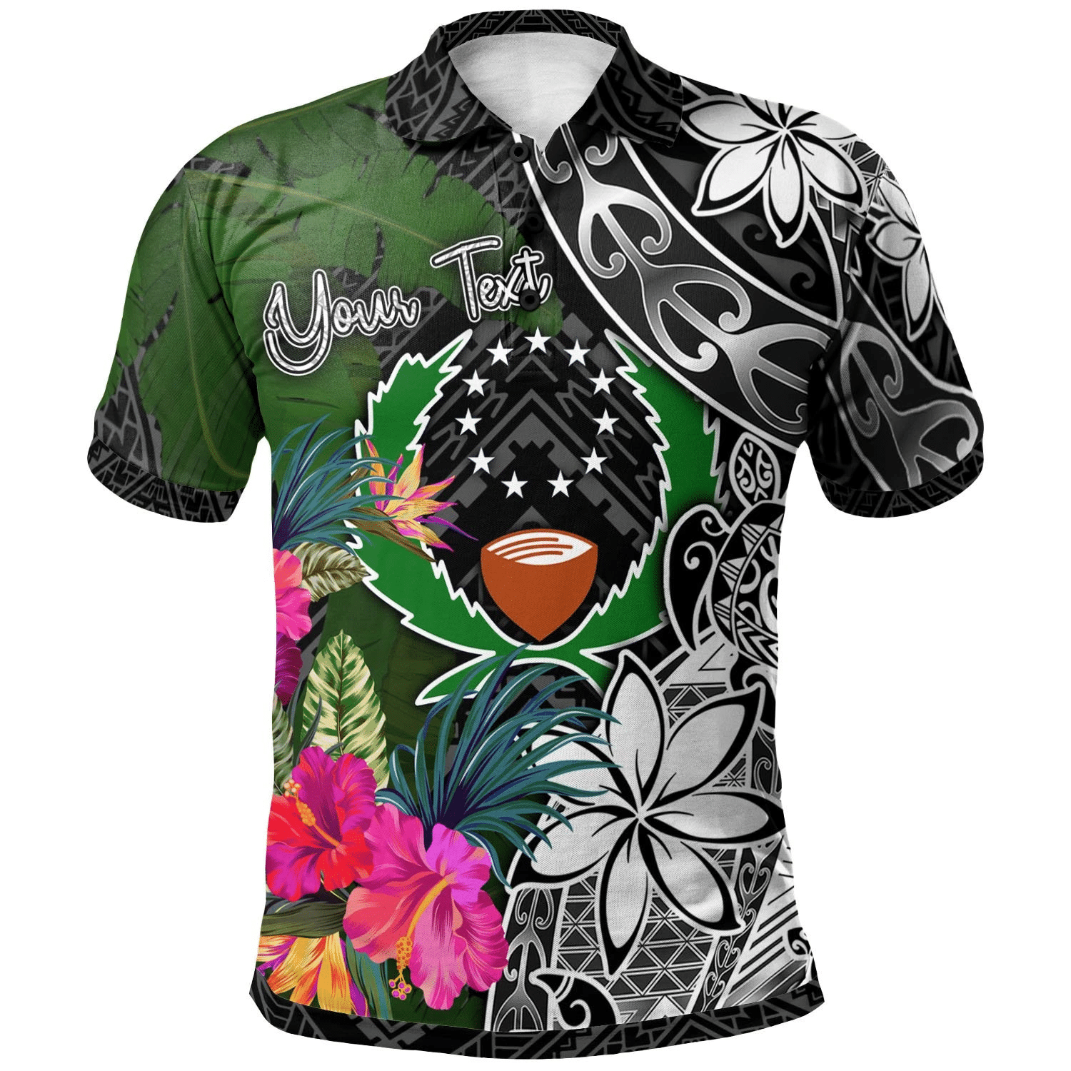 Polynesian Pride Apparel Pohnpei Custom Polo Shirt Turtle Plumeria Banana Leaf Unisex Black - Polynesian Pride