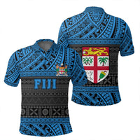 Polynesian Pride Apparel Polo Shirt Fiji Polo Shirt Flag Tapa Art Style Unisex Blue - Polynesian Pride