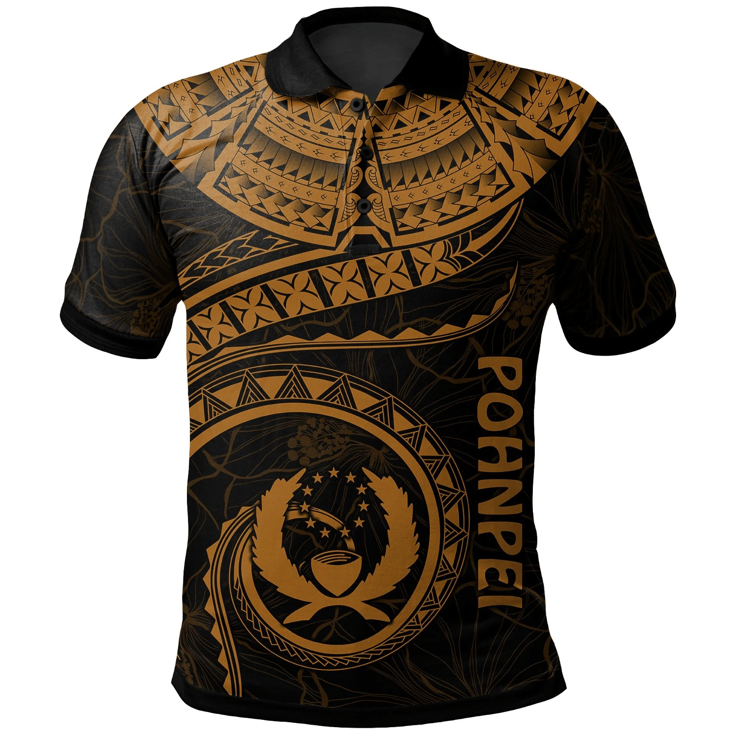 Polynesian Pride Apparel Pohnpei Polynesian Polo Shirt Pohnpei Waves (Golden) Unisex Gold - Polynesian Pride