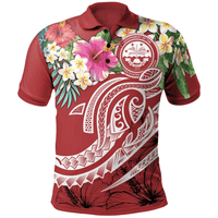 Polynesian Pride Apparel FSM Polynesian Polo Shirt Summer Plumeria (Red) Unisex Red - Polynesian Pride