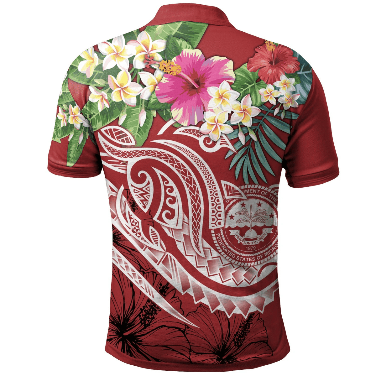Polynesian Pride Apparel FSM Polynesian Polo Shirt Summer Plumeria (Red) - Polynesian Pride