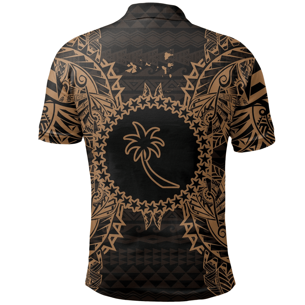 Polynesian Pride Apparel Chuuk Polo Shirt Chuuk Flag Map Polynesian Tattoo Gold - Polynesian Pride