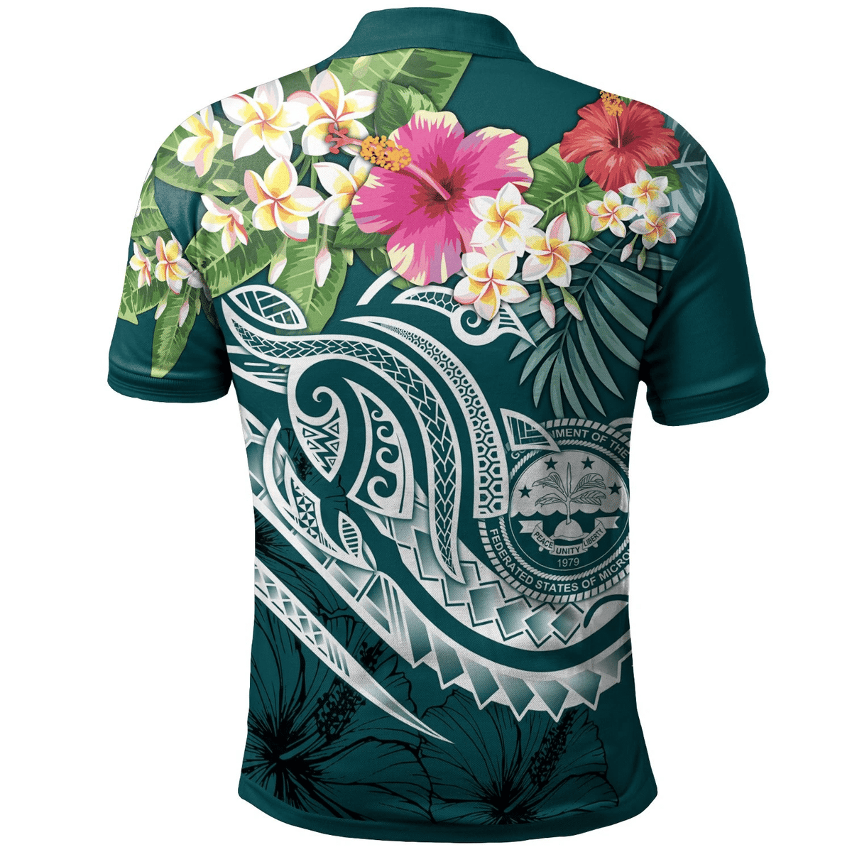 Polynesian Pride Apparel FSM Polynesian Polo Shirt Summer Plumeria (Turquoise) - Polynesian Pride