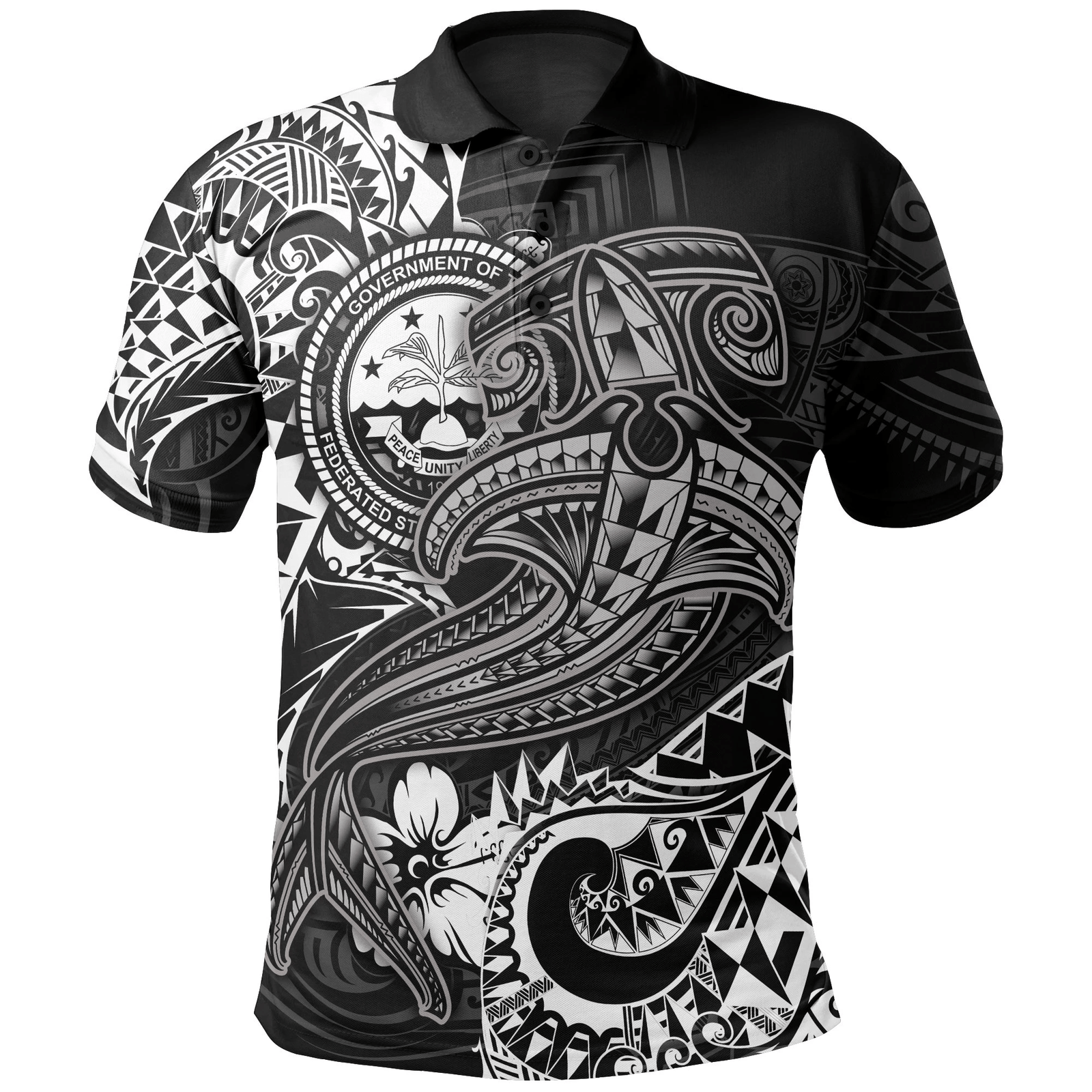 Polynesian Pride Apparel FSM Polo Shirt White Shark Polynesian Tattoo Unisex White - Polynesian Pride
