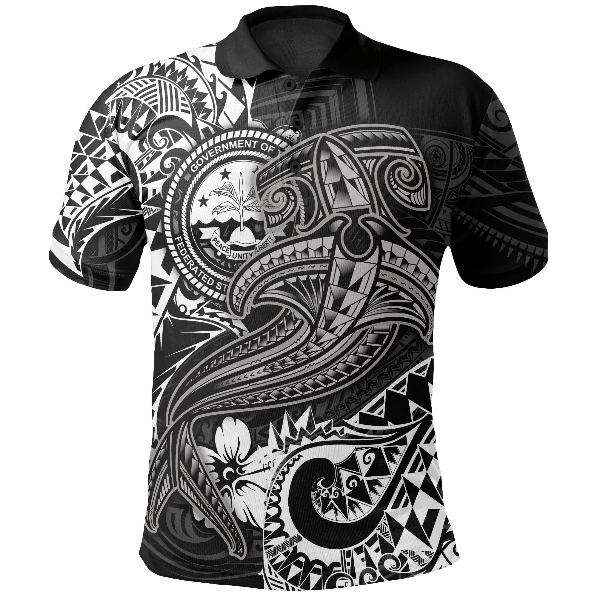 Polynesian Pride Apparel FSM Polo Shirt White Shark Polynesian Tattoo Unisex White - Polynesian Pride