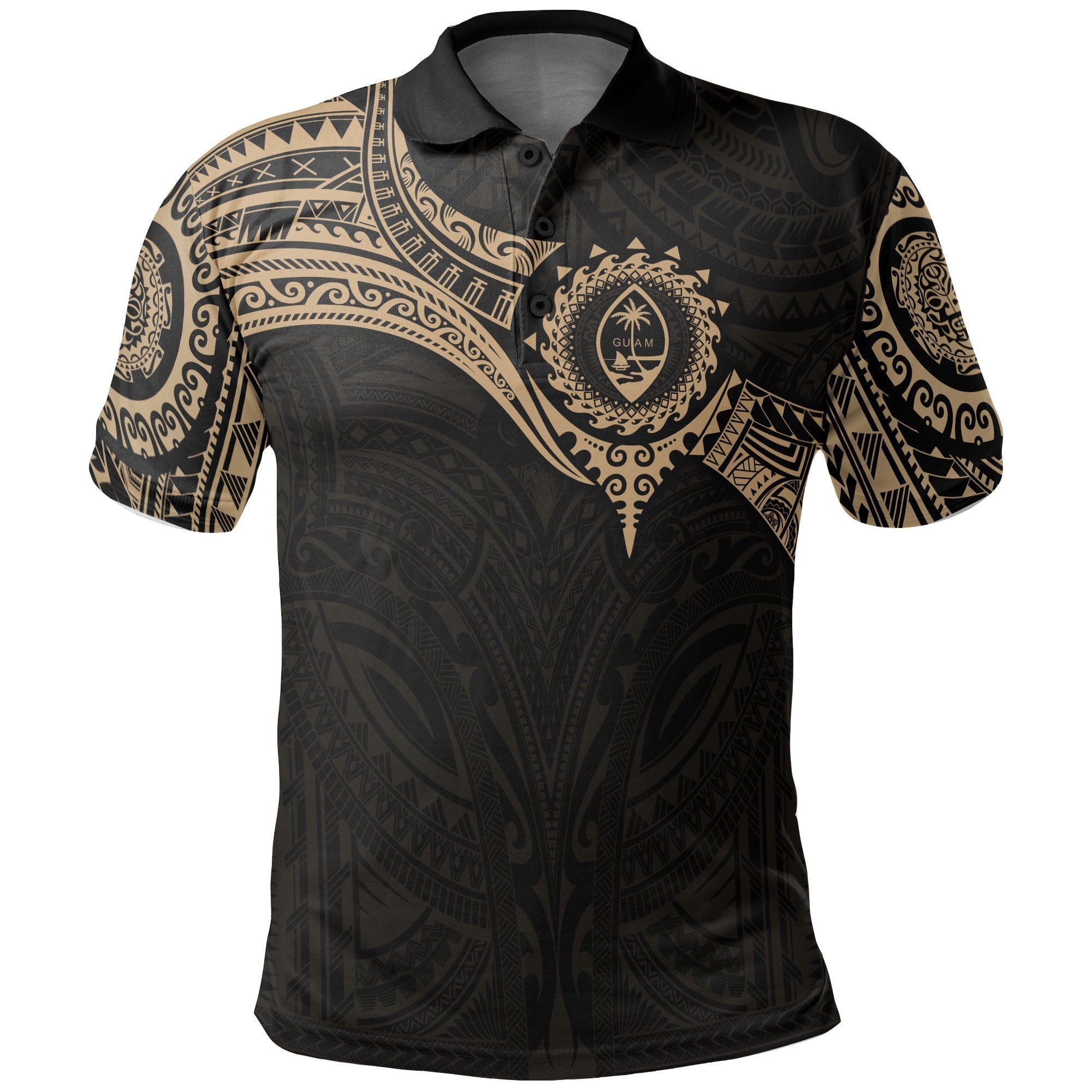 Polynesian Pride Apparel Guam Polynesian Polo Shirt Gold Heart Shield Unisex Black - Polynesian Pride