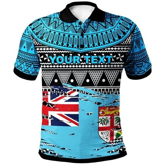 Polynesian Pride Apparel Personalize Fiji Polo Shirt Viti Tapa Pattern With Flag Unisex Black - Polynesian Pride