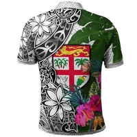 Polynesian Pride Apparel Fiji Polo Shirt White Turtle Plumeria Banana Leaf - Polynesian Pride