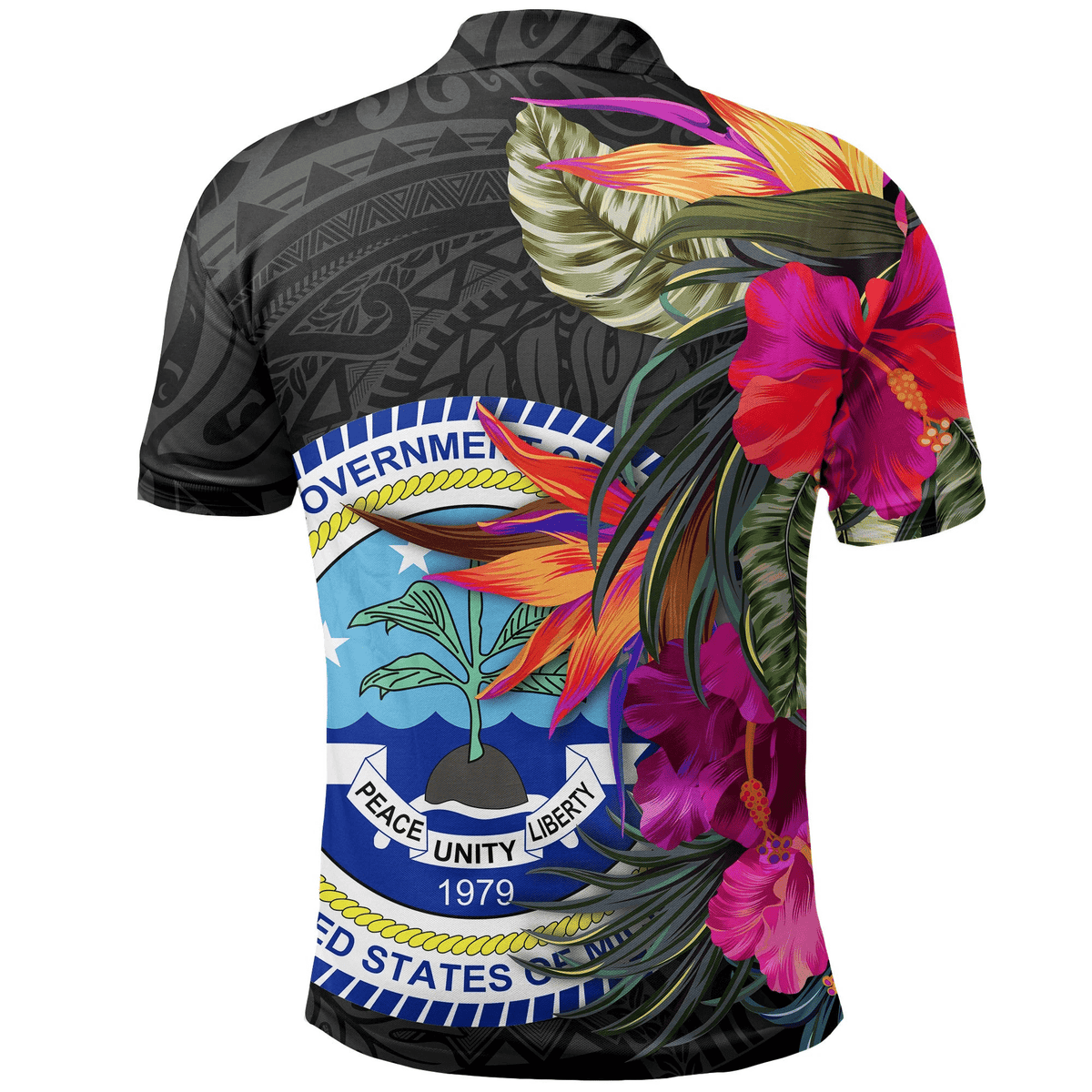 Polynesian Pride Apparel Federated States of Micronesia Polo Shirt Hibiscus Polynesian Pattern - Polynesian Pride