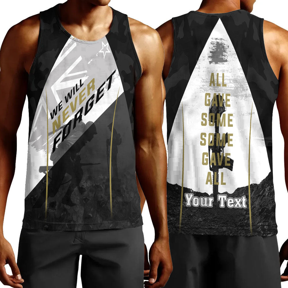 Polynesian Pride Clothing - (Custom) Anzac Day We Will Never Forget Men Tank Top Black - Polynesian Pride