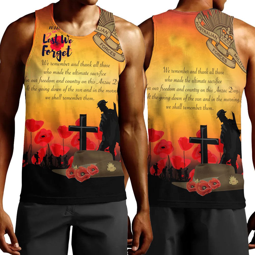 Polynesian Pride Clothing - Anzac Day We Shall Remember Them Men Tank Top Black - Polynesian Pride