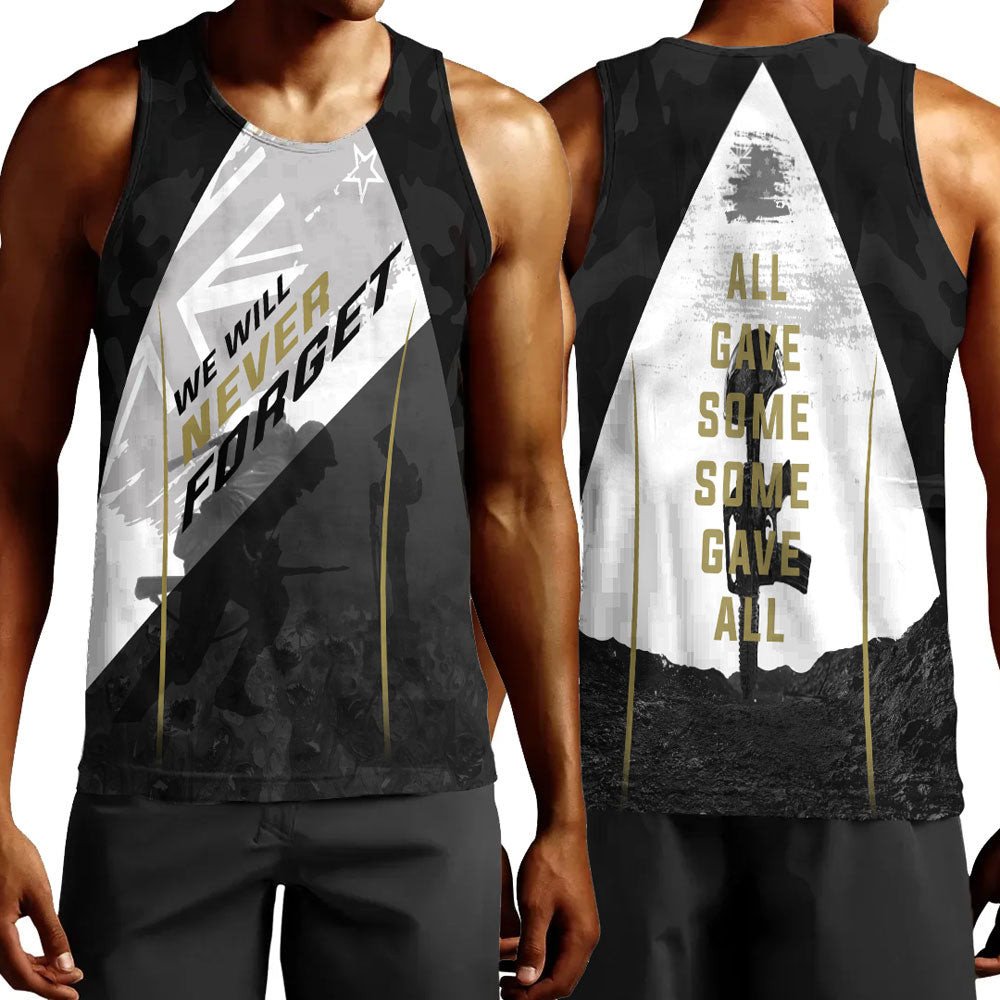 Polynesian Pride Clothing - Anzac Day We Will Never Forget Men Tank Top Black - Polynesian Pride