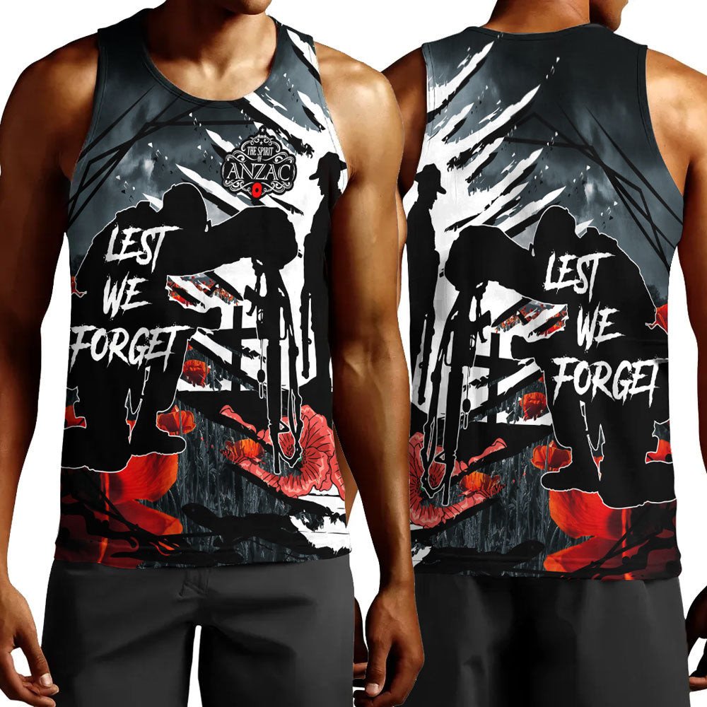 Polynesian Pride Clothing - Spirit Anzac Day Soldier Men Tank Top Black - Polynesian Pride