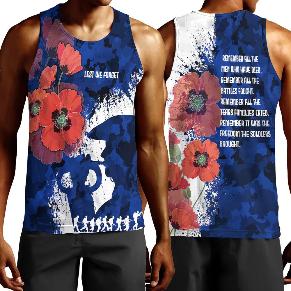 Polynesian Pride Clothing - Anzac Day Silhouette Soldier Men Tank Top Black - Polynesian Pride